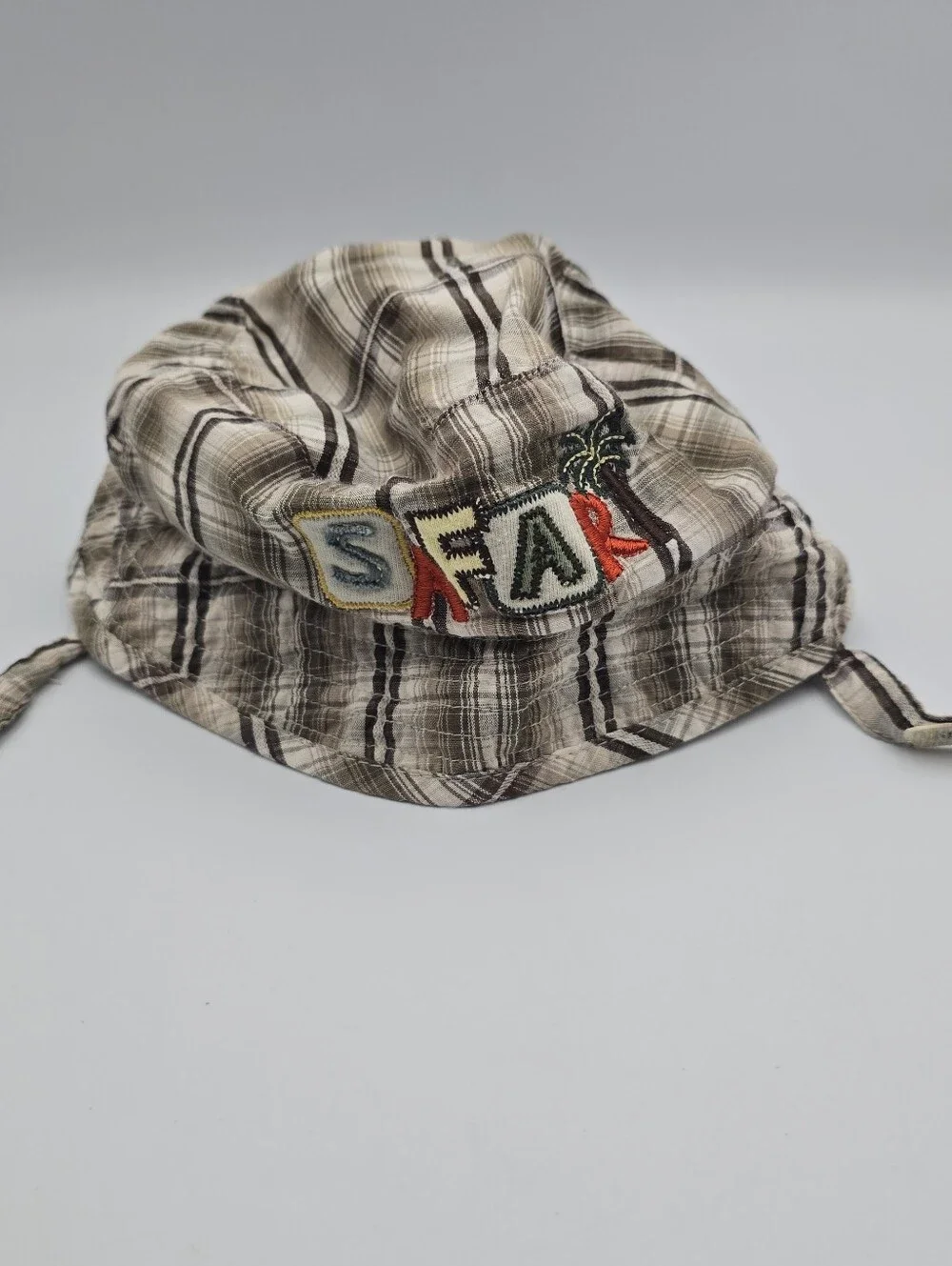 Infant 100% Cotton Plaid Safari Sun Bucket Hat